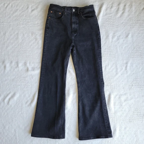 Denim Forum The Twiggy High Rise Flare 28L High-Waisted Flared Jeans- Black - Picture 2 of 12